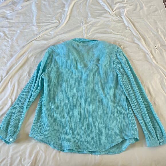 Chicos Blue Gauzy Cotton Collared Blouse Sz 2 / L Casual Preppy Cruise Vacation - Picture 6 of 8